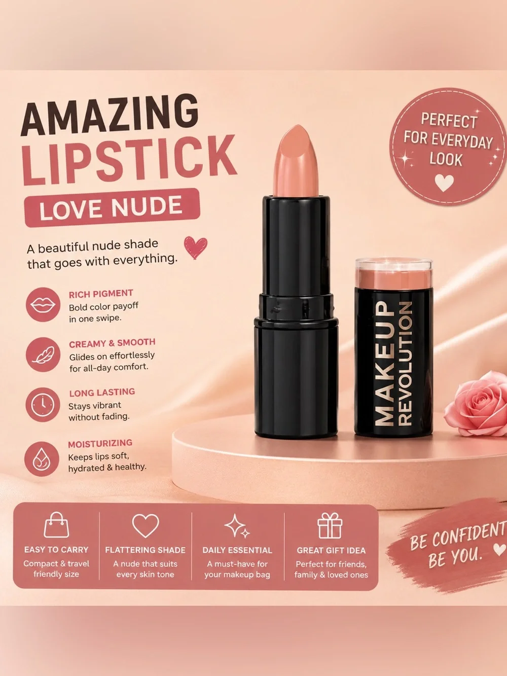 Makeup Revolution Amazing Lipstick — Love Nude (Nude Pink)